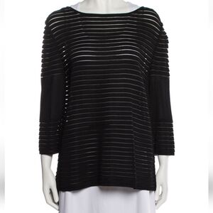 St. John Black Striped Sweater Blouse